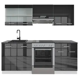 Vicco Küchenzeile Fame-Line 200 cm Anthrazit Hochglanz