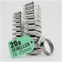 greate 20x Schlauchschellen Edelstahl 16-25 mm - Einstellbare Schlauchschelle rostfrei mit 9 mm Bandbreite - Schellen für Pool, Teich, Waschmaschine uvm - Schraubschellen Edelstahl 304