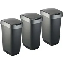 Rotho Twist Set Swingeimer 3tlg. 50 l TWIST, Kunststoff (PP) BPA-frei, schwarz/anthrazit, 3x 50l (40.1 x 29.8 x 60.2 cm)
