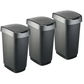 Rotho Twist Set Swingeimer 3tlg. 50 l TWIST, Kunststoff (PP) BPA-frei, schwarz/anthrazit, 3x 50l (40.1 x 29.8 x 60.2 cm)
