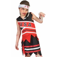 Funny Fashion Kostüm Zombie USA Cheerleader Kostüm für Kinder - Halloween Karneval rot 140