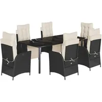 VidaXL 7-tlg. Garten-Essgruppe mit Kissen Schwarz Poly Rattan