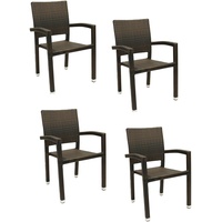 4x KONWAY® PORTO Stapelsessel Lederlook Polyrattan Garten Sessel Stuhl Set braun