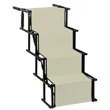Homewell Hunderampe Auto Klappbar - Bis 70 kg Belastbar - Leicht zu Lagern - Treppe für Hunde mit Verstellbaren Stufen - Für Kleine, Mittlere, Große Hunde und Kranke, Alte Hunde (Beige)