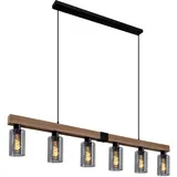 GLOBO Hängelampe 6-flg. 140 cm rechteckig/Rauchglas/Metall schwarz