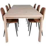 ebuy24 Ebuy24, Esstisch Ausziehbarer Tisch Länge cm 170 / 250 Eiche weiß washeded und 6 Polar Esszimmerstühle PU Kunstleder braun.