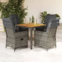 VidaXL 5-tlg. Garten-Essgruppe mit Kissen Grau Poly Rattan -