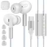 Coolden USB C Kopfhörer für iPhone 16 Pro In Ear Kopfhörer mit Kabel HiFi Stereo Ohrhörer mit Mikrofon und Lautstärkeregler USB Typ C Kopfhörer für iPhone 16 16 Plus 16 Pro Max Samsung Weiß