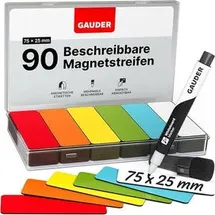 Gauder Magnetschilder ME-75x25, farbig sortiert, 75x25mm (B/H), für Handbeschriftung, 6 x 15 Stück