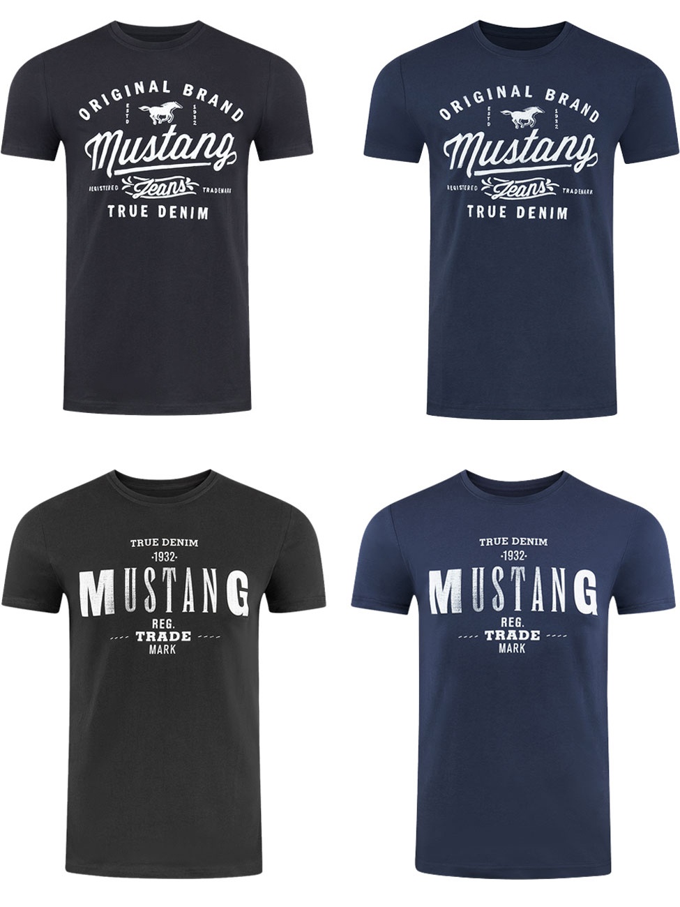 Mustang Herren T-Shirt Mustang Mehrfarbig Rundhals Regular Fit S bis 6XL 4er Pack Regular Fit Blau S