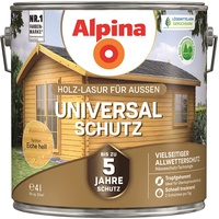 Alpina Universal-Schutz Lasur – Eiche hell, seidenmatt – langanhaltender Schutz vor Witterung und Nässe – tropf- und spritzgehemmt – 4 Liter