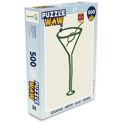 MuchoWow Puzzle Cocktail - Strohhalm - Glas - Grün, 500 Puzzleteile, Foto-Puzzle, Bilderrätsel, Puzzlespiele, Spielzeug bunt