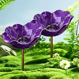 2026 Neu Metall Blumen Gartenstecker Vogeltränke, Vogeltränke Blumenstecker, Trinkschale Vögel, Handmade Metal Flower Garden Stake for Garden, Wassertränke Für Vögel, Bienens (2PC-F)