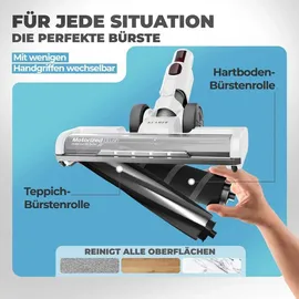 Klamer Akkustaubsauger 420 Watt Kabelloser, 1 Akku, Flexibler Handstaubsauger mit verschiedenen Aufsätzen mit LED Licht