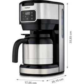 Medion Kaffeemaschine mit Thermoskanne und Timer (Filtermaschine, 10 Tassen, 1,25 Liter, 900 Watt, Timer Zeitschaltuhr, Antitropf, Display, MD11019)