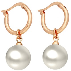 LÖB Paar Creolen Creolen Ohrringe Hängend mit Perlen Rosegold Weiß, Damen Perlenohrringe Vergoldet Ohrhänger mit Perle Anhänger in Tropfenform Tropfen Perlenanhänger Rose Gold Brautschmuck Braut Hochzeit goldfarben
