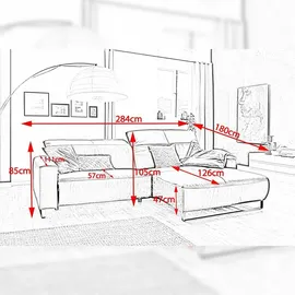 KAWOLA Sofa YORK Leder Recamiere rechts Fuß Metall Chrom matt