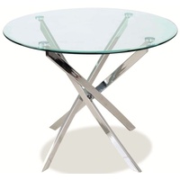 Casa Padrino Esstisch Luxus Esstisch Silber Ø 90 x H. 75 cm - Moderner runder Esszimmertisch mit gehärteter Glasplatte und verchromten Metall Tischbeinen - Küchenmöbel