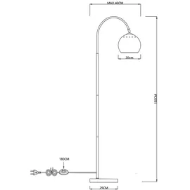 GLOBO Stehleuchte Kugel Bogenleuchte chrom Wohnzimmerleuchte stehend, Metall nickel-matt, Schirm beweglich, 1x E27 Fassung, HxLxB 150x58x24,5 cm