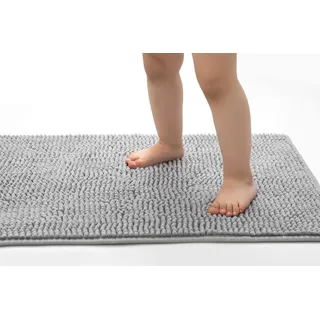 seamarkt Badematte 50×80 cm – Premium Weicher & Rutschfester Badezimmerteppich, Saugfähiger & Waschbarer Duschvorleger – Modernes Silber