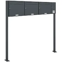 AL Briefkastensysteme Standbriefkasten 3 Fach Anthrazitgrau inkl. Zeitungsfach