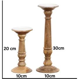 Marrakesch Orient & Mediterran Interior 2er Set Kerzenständer Doni - Handgefertigte Holz-Kerzenhalter Natur
