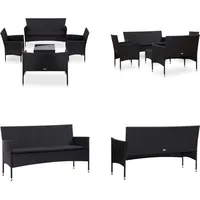 vidaXL 5 tlg. Garten Lounge Set mit Auflagen Poly Rattan Schwarz - Gartensofa - Gartensofas - Gartencouch - Gartencouches - Schwarz