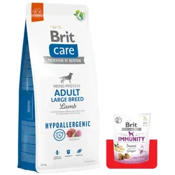 BRIT CARE Dog Hypoallergenic Adult Large Breed Lamb 12kg + Brit Care Snack Immunity 150g