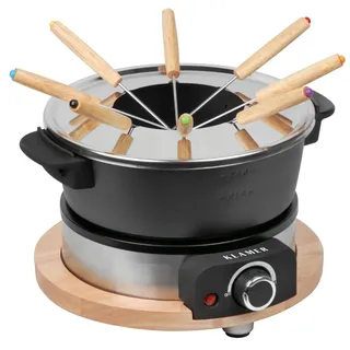 Klamer elektrisches Fondue Set für bis zu 8 Personen, inkl. 8x Fonduegabeln, stufenlose Einstellung, mit Spritzschutz, Topf aus Aluguss, nachhaltige ...