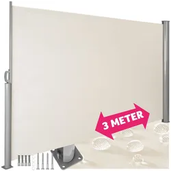 tectake® Seitenmarkise, aus Aluminium, Schutz vor Sonne und Wind, 180 x 300 cm