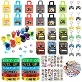 122 Stück Videospiel Party Mitgebsel, Jungen Kindergeburtstag Gastgeschenke mit Spielabzeichen Schlüsselanhänger Stempel Silikonarmbänder Geschenktüten Tattoo Kinder Gaming Give Aways Pinata Füllung