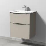 Glas-Waschtisch-Set mit Waschtischunterschrank „3way“ 50 × 40,7 × 58,2 cm in Kaschmir (matt), mit Hahnlochbohrung