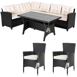 Polyrattan Ecklounge Lissabon Schwarz/Creme inkl 2 Stühlen