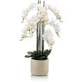 artplants.de Phalaenopsis künstlich Cecile, Keramiktopf, weiß, 100cm - Kunst Orchidee im Topf/Kunstblume Orchidee