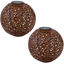 Expo Börse Solarleuchte für Außen Kugel Solar Gartendeko Solarlampe rost Erdspieß, Blumen Dekorstanzungen, Metall, LED warmweiß, d 20 cm, 2er Set