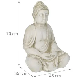 Relaxdays Buddha Figur, großer Gartenbuddha sitzend, 70 cm creme