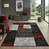 Carpetsale24 Teppich 160x230 cm Kurzflor Konturenschnitt in Schwarz Grau Rot Kariertes Design, Waschbar, Pflegeleicht, Extra Weich Für Wohnzimmer, Esszimmer, Schlafzimmer