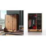 Funktions-Kleiderschrank Beli Massivholz Kiefer H:200cm/B:148cm/T:55cm Braun industrial, mit Schubkasten