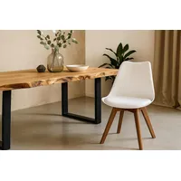 Sam Esszimmer Schalenstuhl & Polster Kunstleder weiß Stuhlbein Massivholz