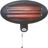 Perel Terrassenheizer Wandmontage, Zugschalter, spritzwassergeschützt, 3 Heizstufen, inkl. Befestigungsmaterial, Metall, Schwarz