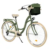 Milord Komfort Fahrrad Vintage Mit Korb Damenfahrrad, 28 Zoll, 7 Gang Shimano - Khaki-Creme