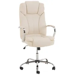 DELUKE® Bürostuhl JUBEL - 115x62x70, Creme | Kunstleder | Metall in Chromoptik Gestell | ergonomische Bürostühle Homeoffice Stuhl mit Rollen
