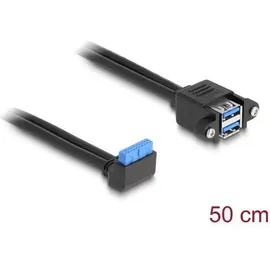 DeLock USB-Kabel USB 5 Gbps Pfostenbuchse 90° gewinkelt zu USB 5 Gbps Typ-A Buchse, USB-A Buchse, USB-Pfostenbuchse 0.50m Schwarz 83007