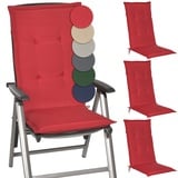 Beautissu 4er Set Gartenstuhlauflage 120x50x6 cm Loft HL Rot – Hochlehner Polster Auflage, Sitzpolster & Sitzkissen für Hochlehner Gartenmöbel - Weiche Stuhlauflage mit Schaumkern Füllung