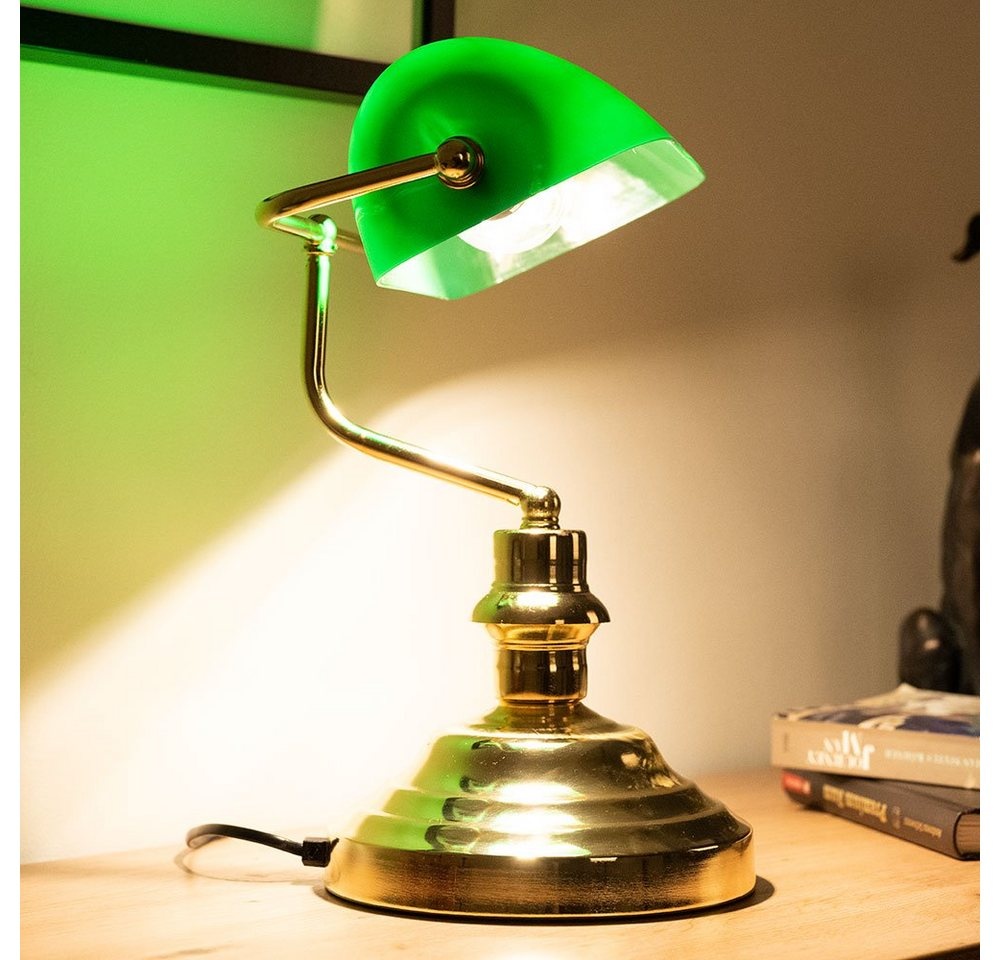 etc-shop LED Tischleuchte, Leuchtmittel nicht inklusive, Tischleuchte Bankerlampe Messing Schreibtischleuchte grün
