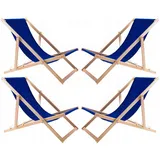 4x Liegestuhl Gartenliege Strandliege, Holz, Blau