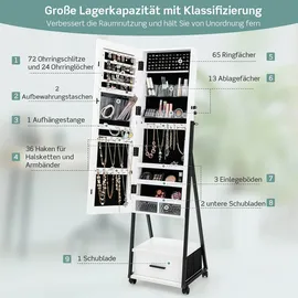 Costway Schmuckschrank mit Spiegel & Schublade Weiß