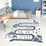 carpet city Teppich Kinderzimmer Straße, Auto - Creme, Multi - 160x230 cm - Kinderteppich Kurzflor mit Straßen-Motiven - Weicher Flor - Spielteppich