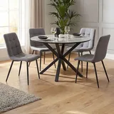 Homestyle4u Essgruppe mit 4 Stühlen 5 tlg Esstisch rund 110 cm Set Sitzgruppe Küchentisch Esszimmer Esszimmergruppe - Grau