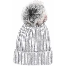 Antonio Strick Mütze Beanie mit Bommel und Pailletten hellgrau